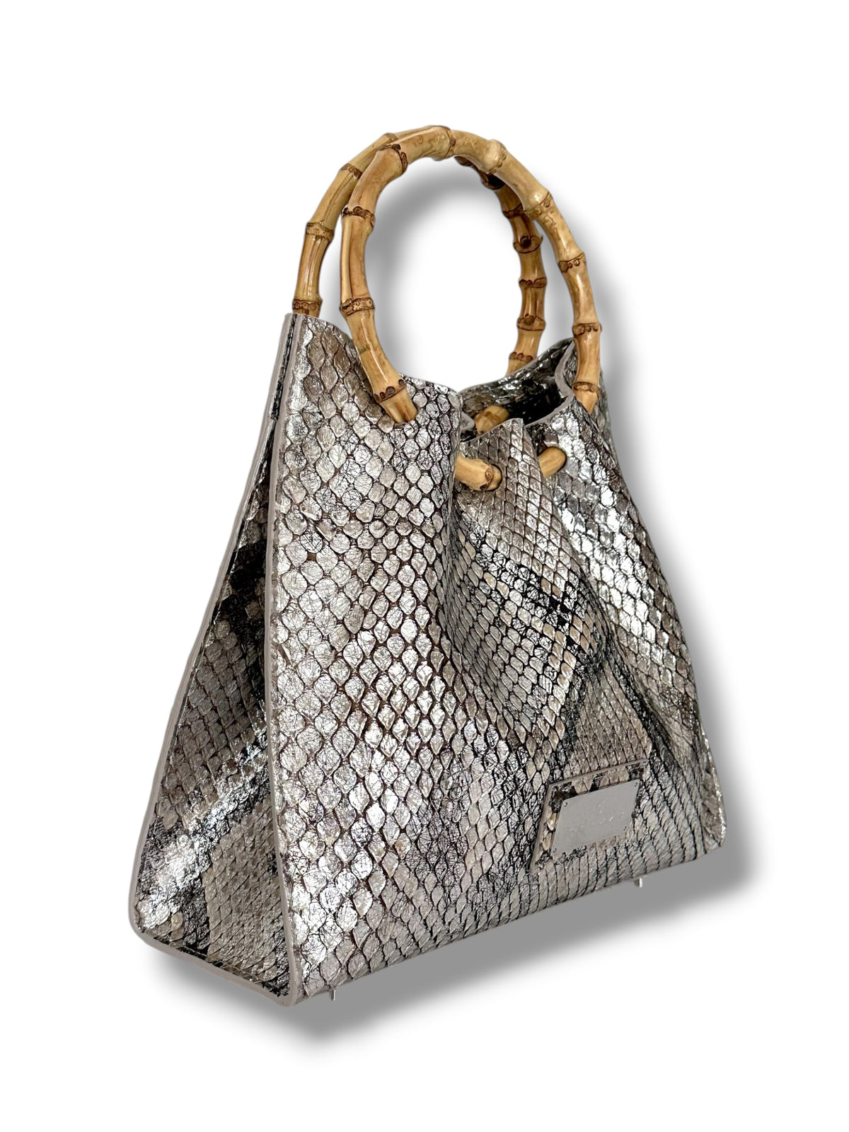 Metallic Silver Python - The Johnna Tote