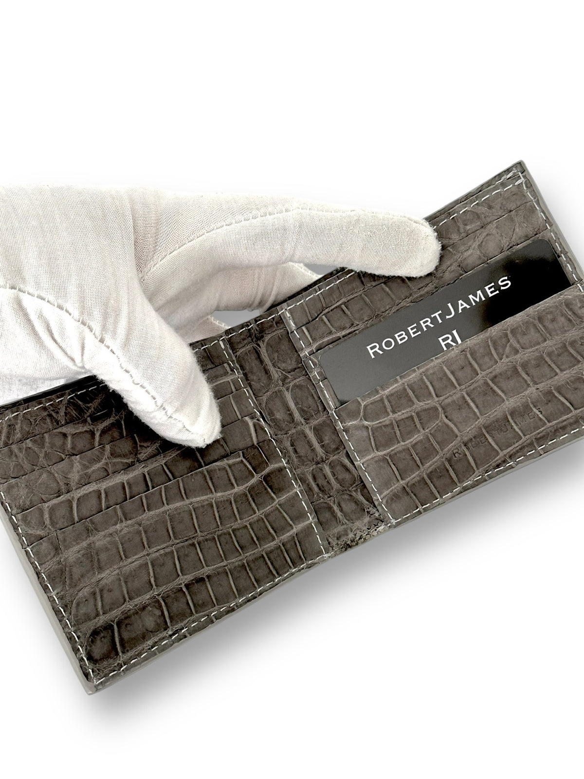 Steel Grey Niloticus Crocodile- Bi-Fold Unisex Wallet image 2