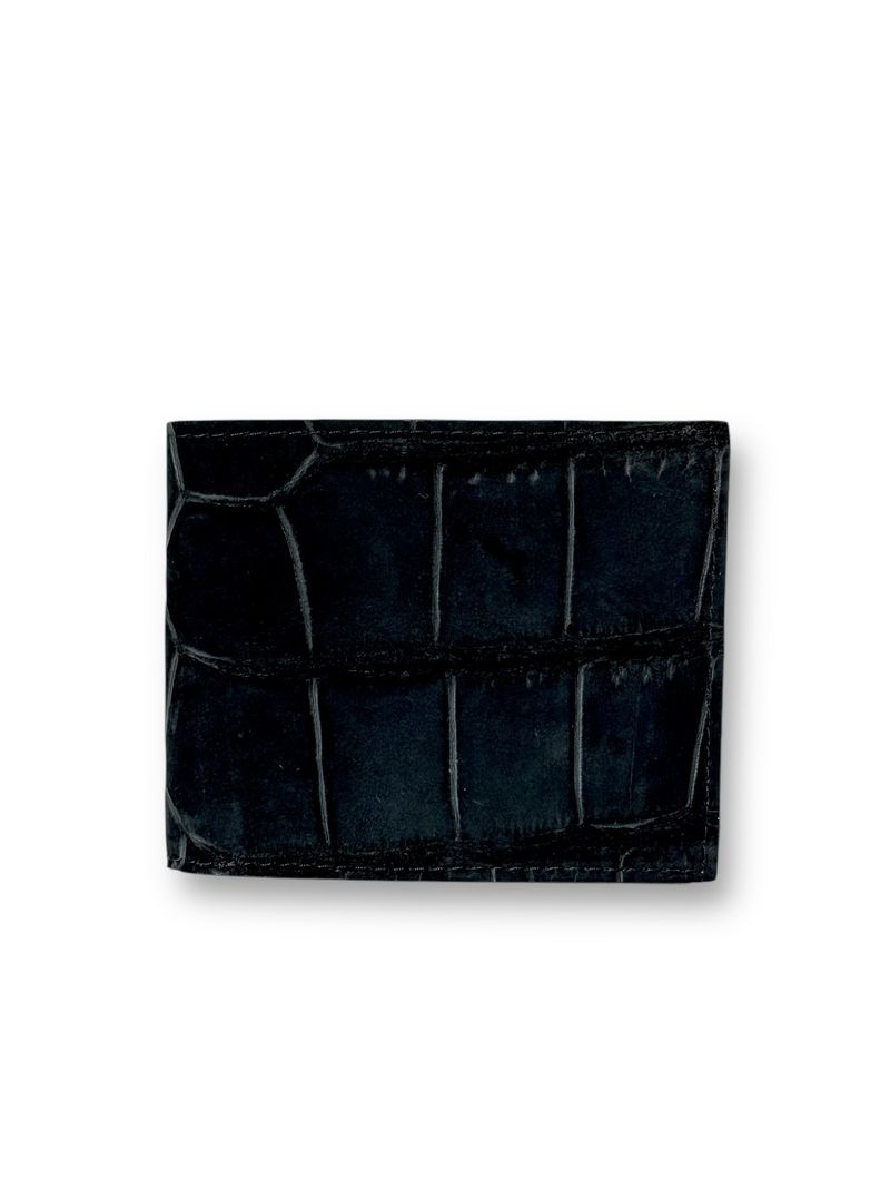 Black Nubuck Suede Alligator - Bi-Fold Unisex Wallet image 0
