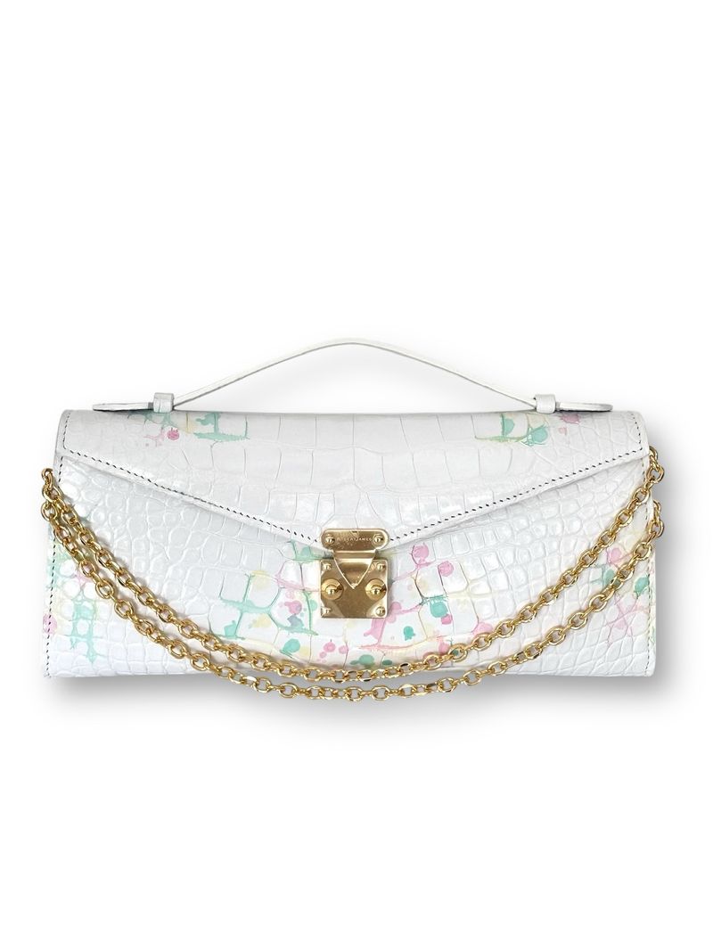 White with hues of Pink, Green, and Yellow Alligator - Minnie Pochette image 0