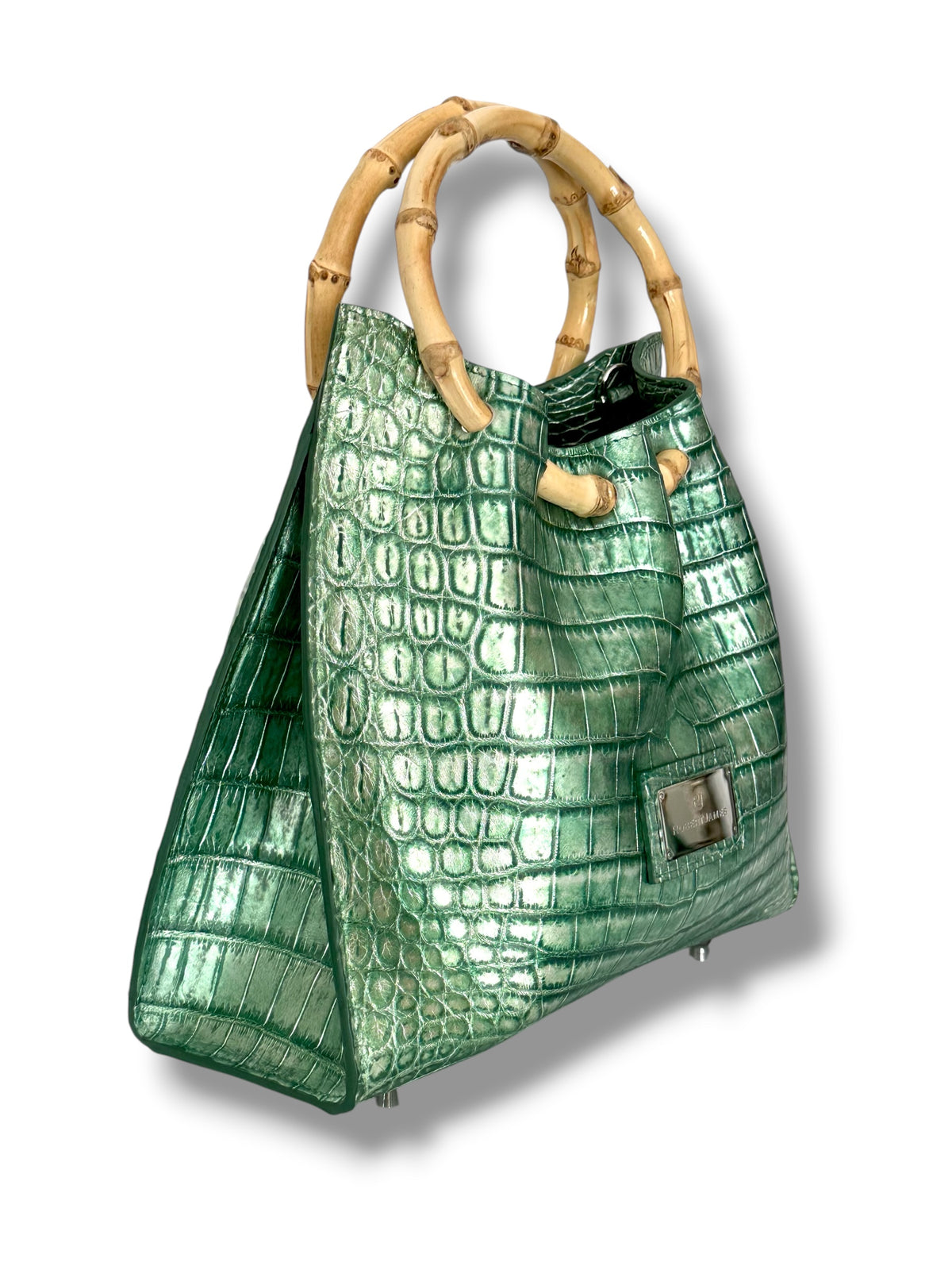 Metallic Green and Silver Niloticus Crocodile - The Johnna Tote