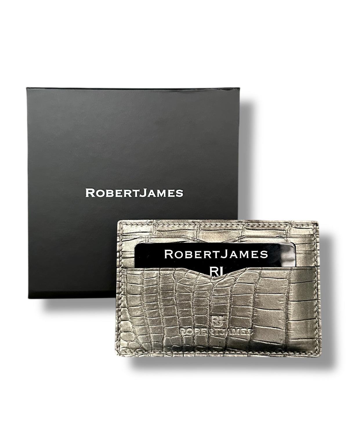 Metallic Pewter Niloticus Crocodile - Unisex Card Holder