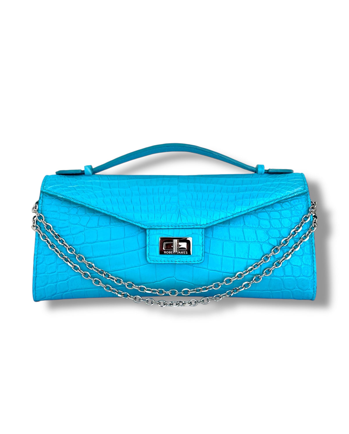 Iridescent Shimmering Tiffany Blue Alligator - Minnie Pochette - American-made, Luxury Leather